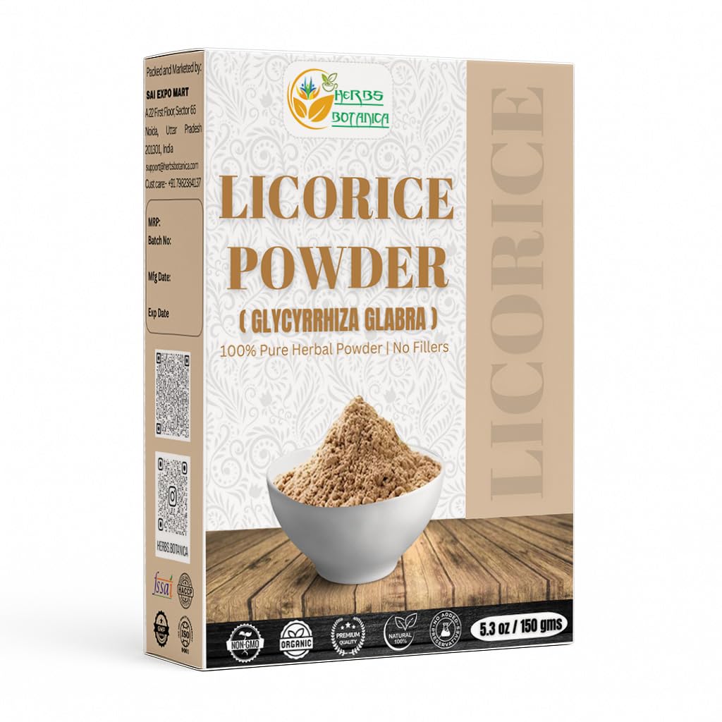 Herbs Botanica Licorice Powder 100% Pure & Natural Licorice Root Powder för Herbal Tea, Hudvård och DIY Beauty Natural Licorice Root Supplement 5.3 oz Återförsäljningsbart Pack