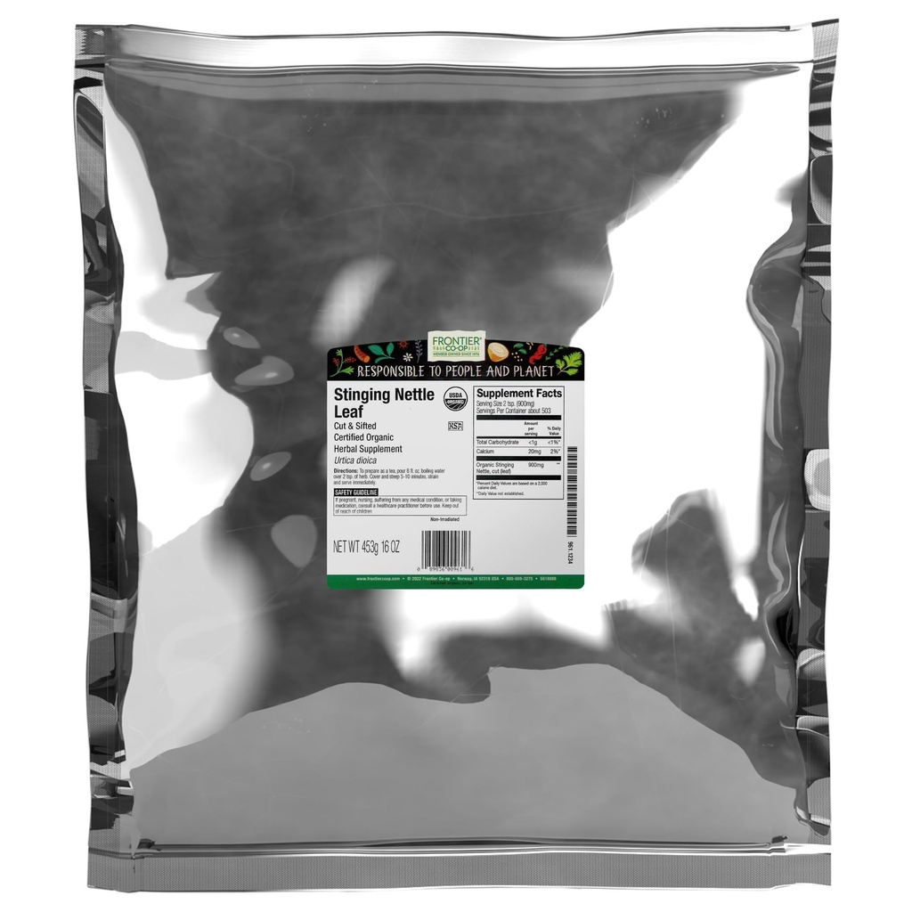 Frontier Co-op Organic Stinging Nettle Leaf, Leikkaa ja Sefted, Making Nettle Tea, Kosher 16 Ounce (Pakkaus 1)