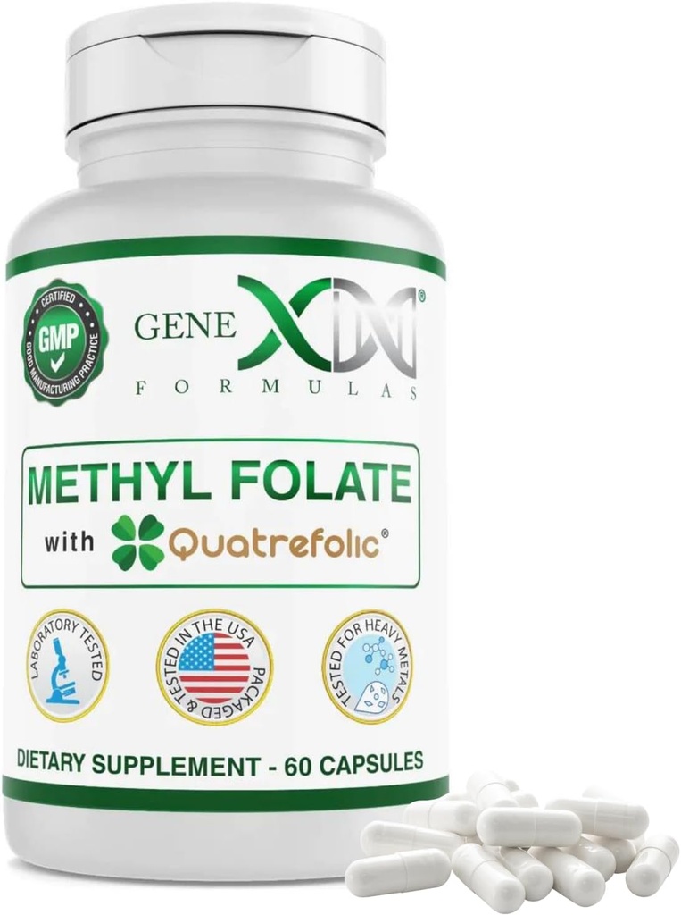 GENEX Methyl Folate med Quatrefolic® 1360 mcg DFE (60 kapslar) Bio-Active Form of Folate - 5-Methyltetrahydrofolate | Vegan, Gluten Free, Non-GMO (60 Day Supply)