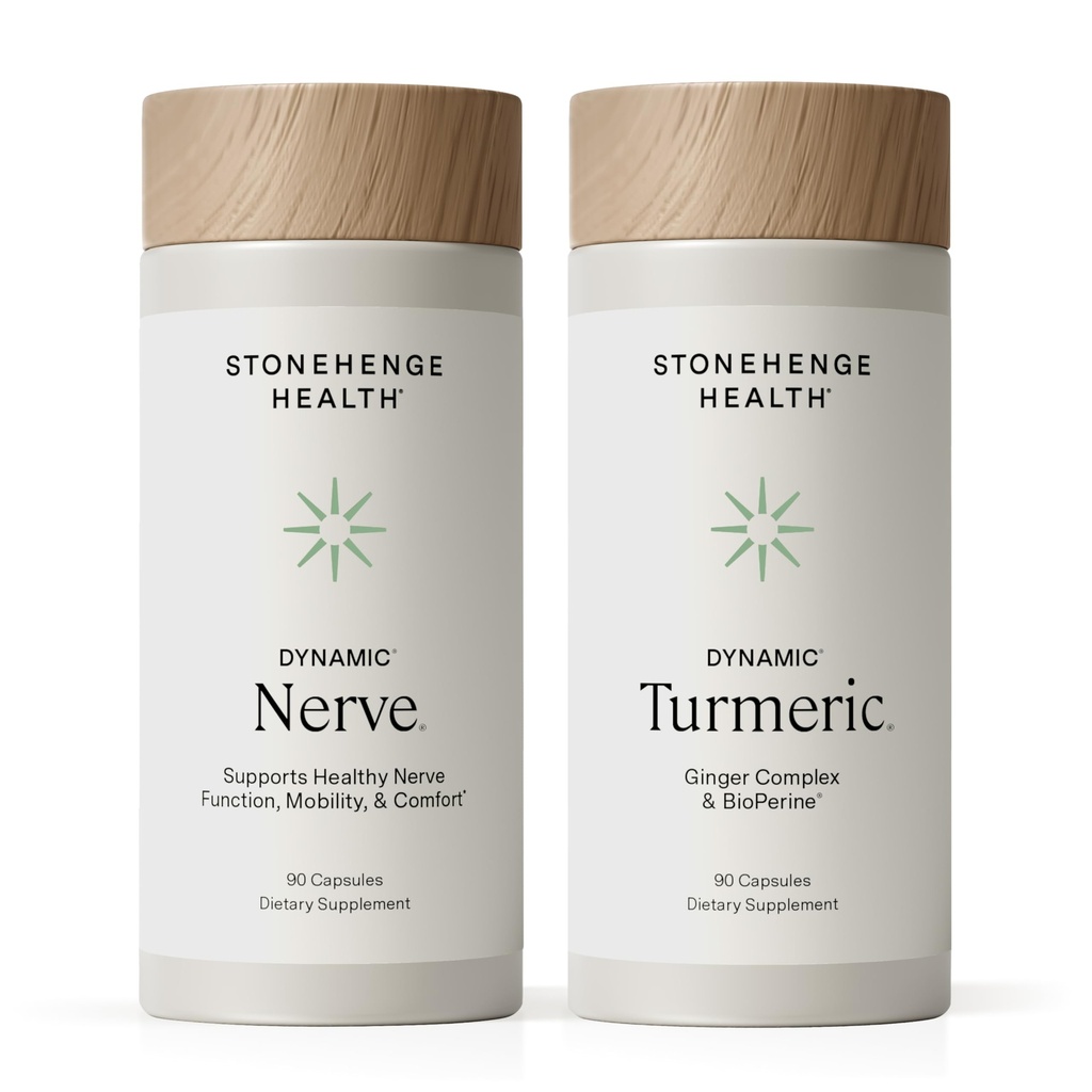 Stonehenge Health Dynamic Herme + Dynamic Turmeric Bundle Lisäravinteet Tuki Mukavuus, Tingling, Numberness, Palaminen