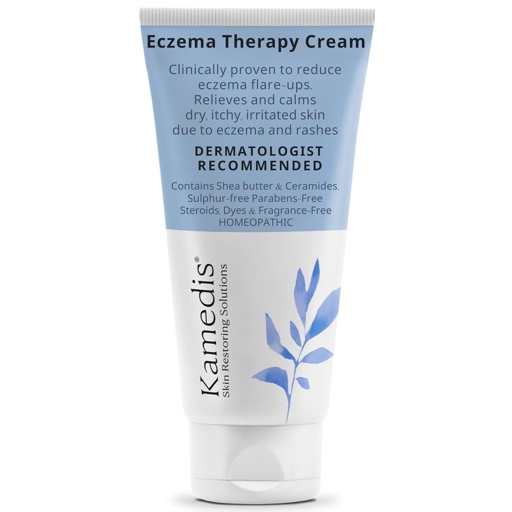 KAMEDIS Eczema Therapy Soothing Body Cream. Botaniska baserade. Kliniskt bevisad för kliande, torr, irriterad hud. Dermatolog rekommenderade fuktgivande behandling. SLS & parabenfria.