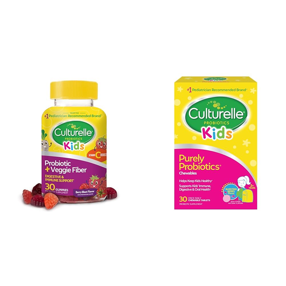 Cultrulle Daily Probiootti lapsille + Kasviskuitu Gummies (Ages 3+) - 30 Count & Kids Chewable Daily Probiootti lapsille, Ikä 3+, 30 Count, #1 Lastenlääkäri-Suosittele