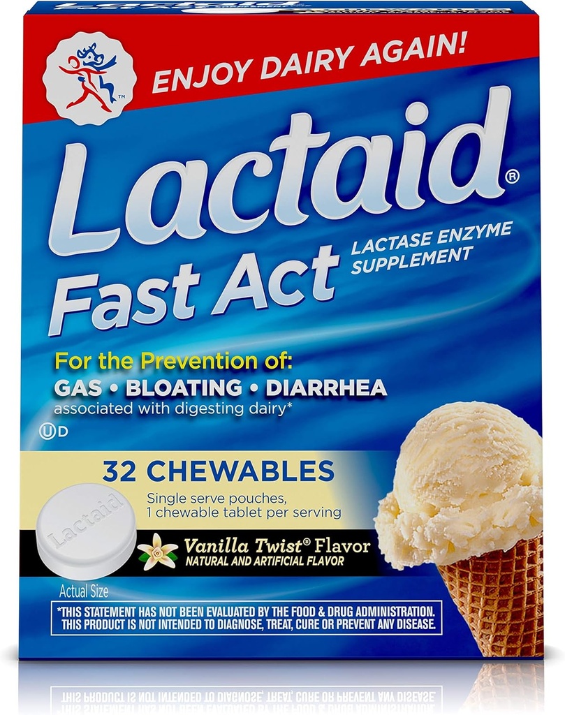Lactaid Fast Act Lactose Intolerance Chewables med Lactase Enzymes, Vanilla Twist, 32 Pks av 1-ct.