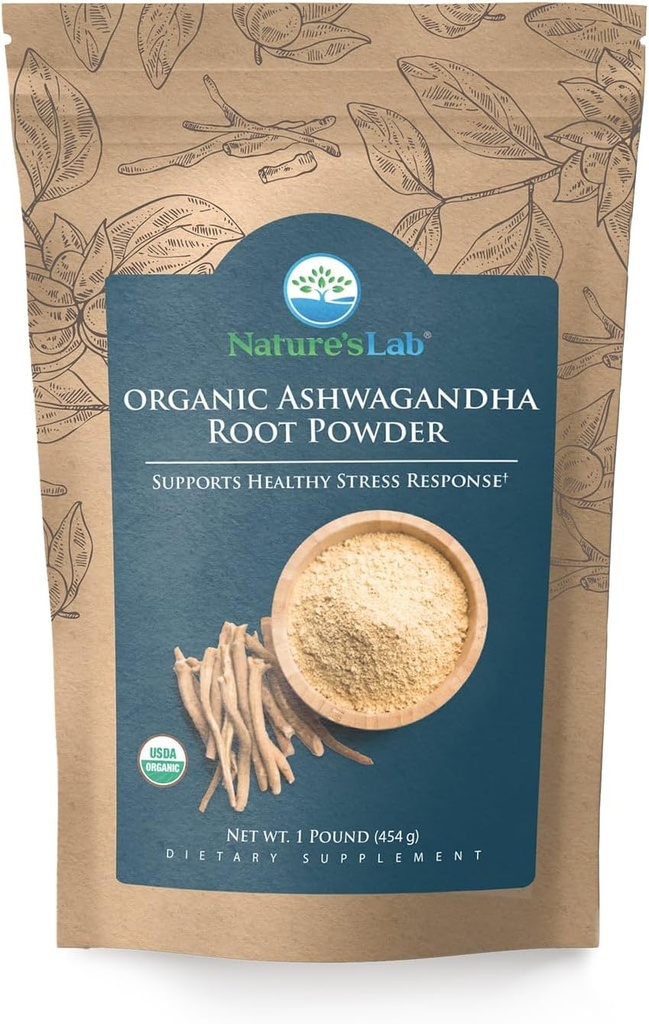 Naturens Lab Organic Ashwagandha Root Powder - 1lb väska (227 portioner)