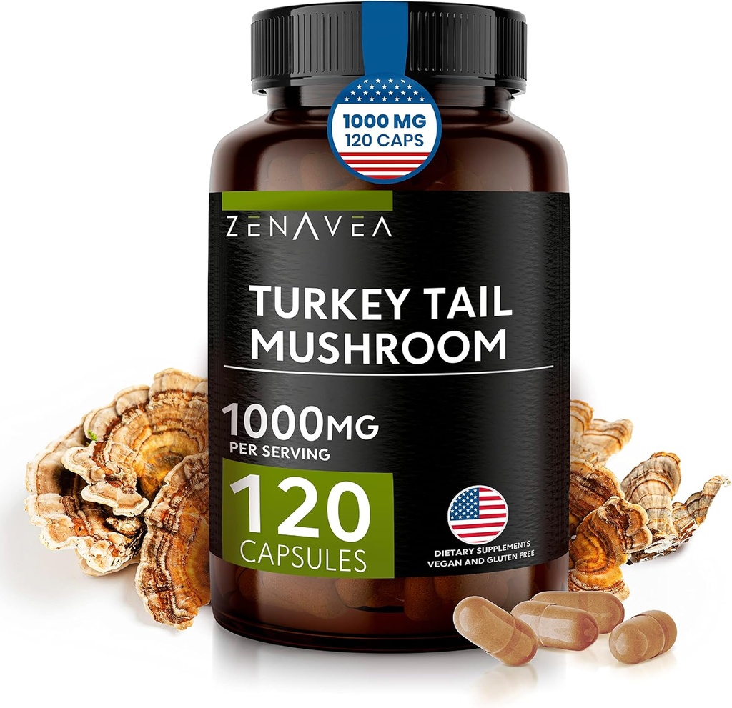 Turkey Tail Mushroom Capsules Immuunijärjestelmän tuki, antioksidantti ja digestiivinen ominaisuudet - sieniä täydentää 1000 mg - 120 kapselia - vastaa 15 000 mg Organic Turkey Tail
