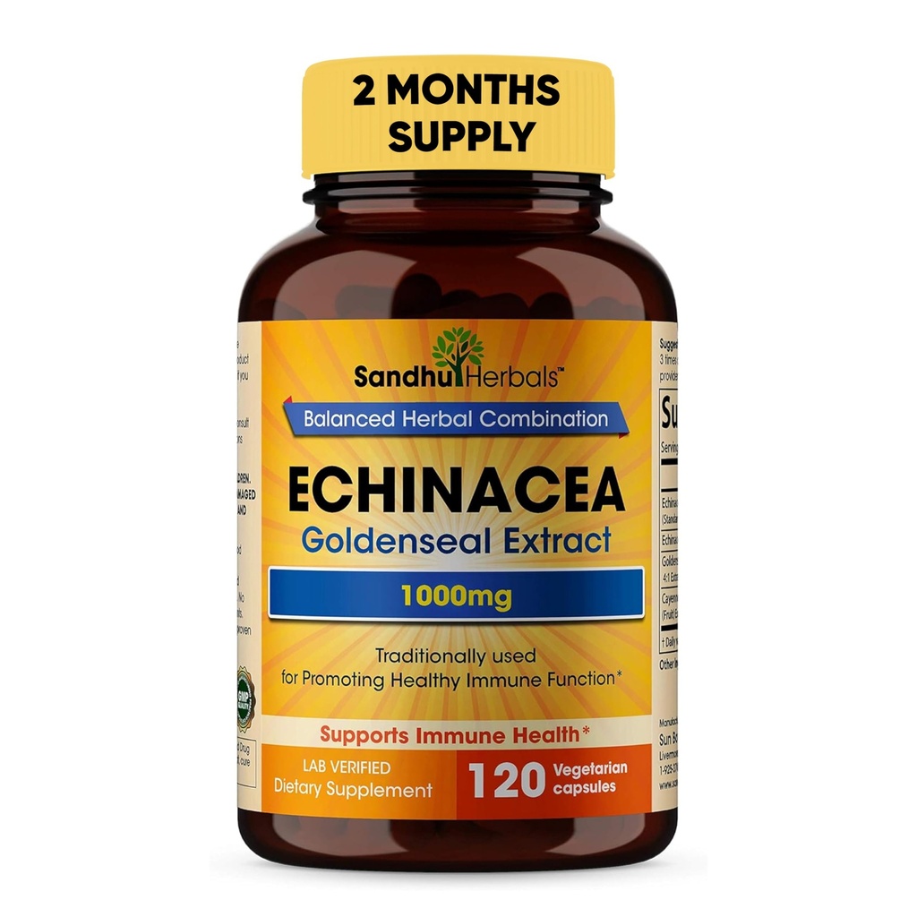 SANDHUHERBALS Sandhu Herbals Echinacea Goldenseal 1000 Mg 120 kapselia ...