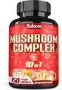Satoomi 10in1 Mushroom Complex Supplements - 5 månaders leverans - Blended med Lions Mane, Cordyceps, Reishi, Chaga, Maitake, Shitake & Others -Brain Support - 150 kapslar