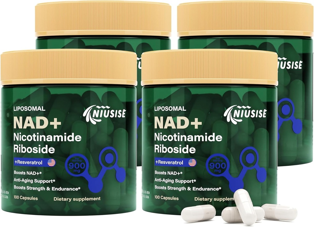 NAD-liite, NAD Nikotinamidi Ribosidi 900 Mg miehille ja naisille, liposomaalinen NAD+ Nikotinamidi Ribosidin, Resveratrol & Quercetinin, energian, NAD+:n tehostamisen, 400 kapselia