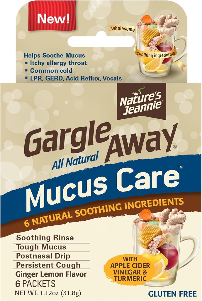 Gargle Away by Nature's Jeannie All Natural Limunhoito- Sootes Lima, Post Nasal Drip, Pysyvä Yskä, 6 Packets, Inkivääri sitruuna maku