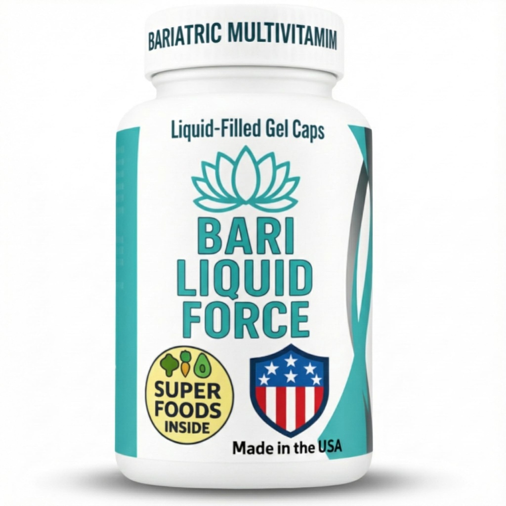 Bari Liquid Force One a Day Bariatric Multivitamiini kanssa rautaa ... Nopea absorptio Gel Caps mahalaukun hiha, ohitus, Duodenal Switch ... Superfood Blend - Bariatric on oltava naisille ja miehille
