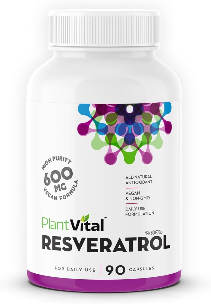 Plantvital Resveratrol 600mg - 90 Vegan Resveratrol kapselit - High Puhtaus Trans Resveratrol täydennysosa - antioksidantti - ei-GMO, Gluteeniton