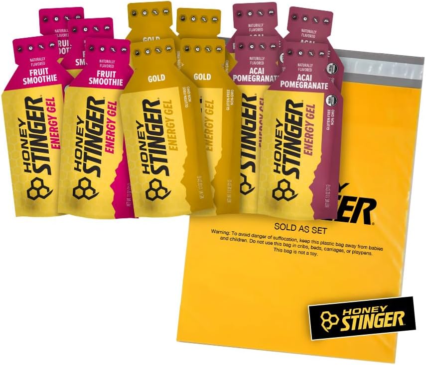 Honey Stinger Organic Energy Gels – Variety Pack med Sticker – 12 Count – 4 av varje smak – Energikälla för alla aktiviteter – Acai Pomegranate, Gold & Fruit Smoothie