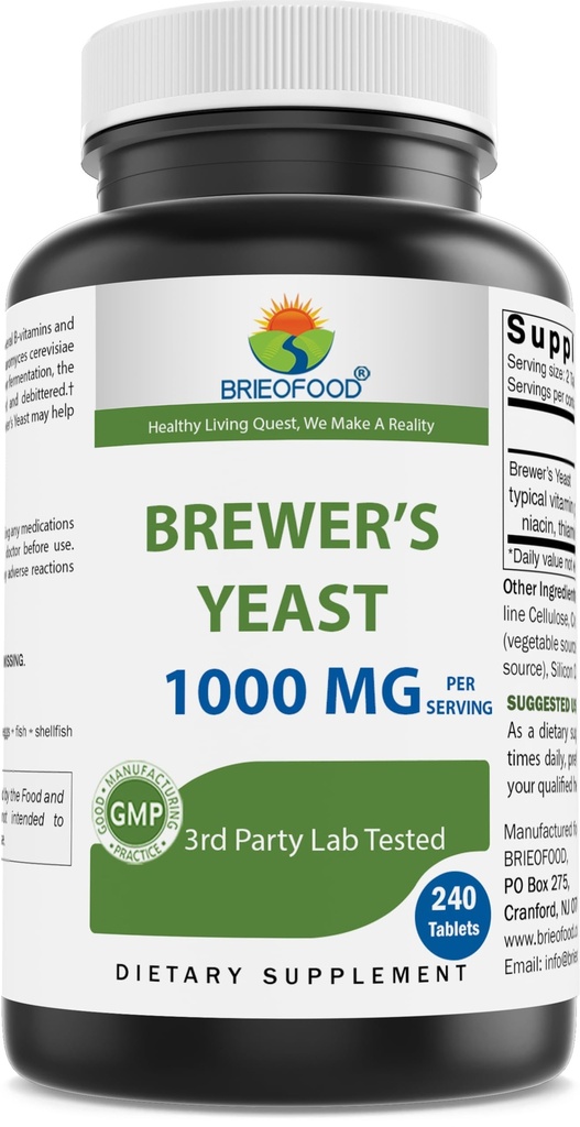 Brieofood Brewers Yeast 1000 mg per portion - 240 tabletter - 3rd Party Labe Testad för renhet och kvalitet