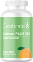 Celebrate Calcium Plus 500 - vitamiinit Bariatrinen kalsiumsitraatti D3-vitamiinin kanssa Purukelpoinen, 500 mg, gluteeniton ja sokeriton kalsiumsitraatti bariatrisille potilaille, appelsiinin puristus, 90