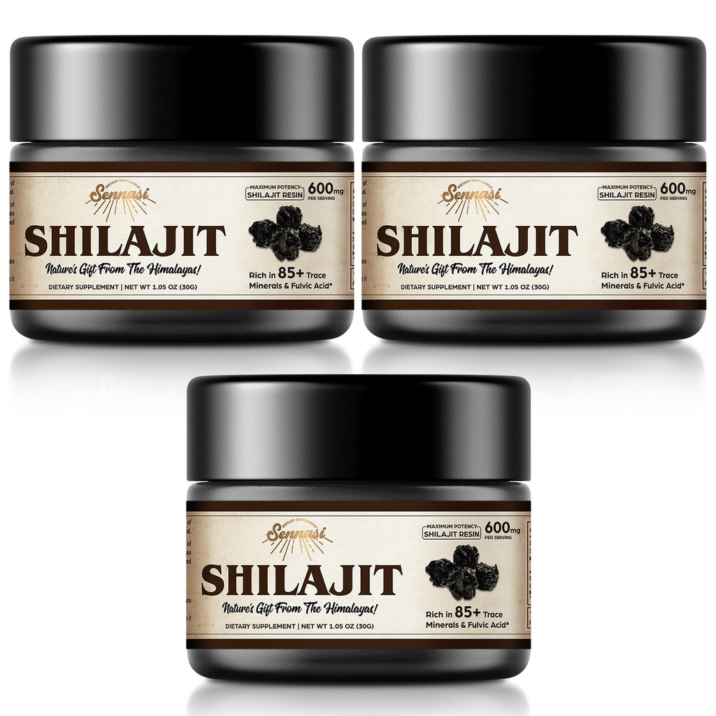 Shilajit Pure Himalayan Organic Shilajit Hartsi - 600 mg Maksimiteho Natural Organic Shilajit Hartsi 85+ Trace Minerals & Fulvic Acid for Energy, Immunosupport, 30 Grams (3 Pack)