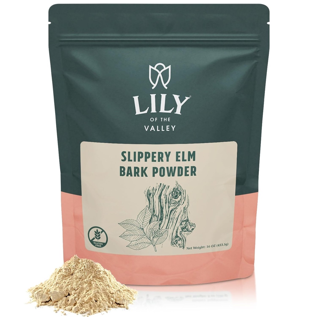 Lily of the Valley Slippery Elm Bark Powder - Ulmus Rubra Powder - Ei säteilyä Ei saastunutta - Lemmikki ystävällinen - Vegan & Gluteeniton - pakattu Resealable Pouch (16oz, 453g)