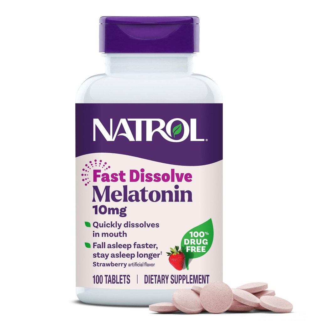 Natrol Melatoniini 10 mg Nopea liuotus Tabletit - Mansikka maku, 100 kreivi, uni tuki, nopea liuottaminen melatoniini aikuisille, 100 päivän toimitus