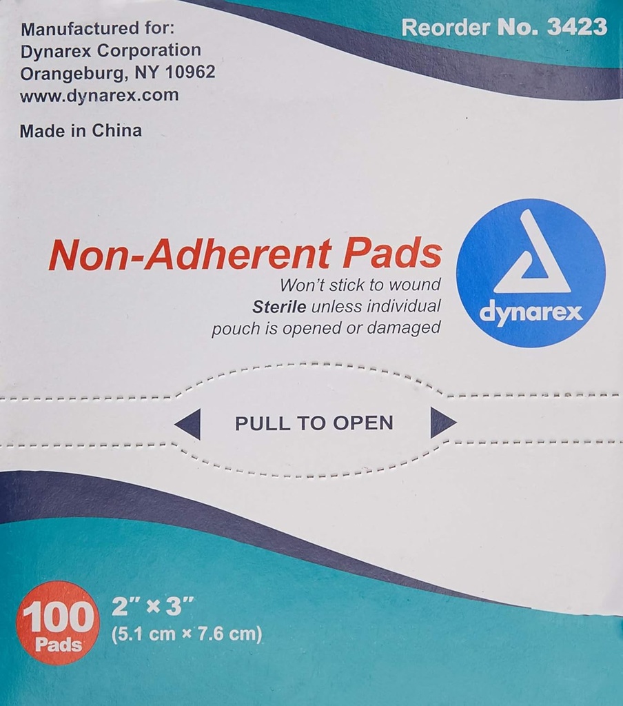 Dynarex Non-Adrent Pad, Steriili, 2x3, Box/100