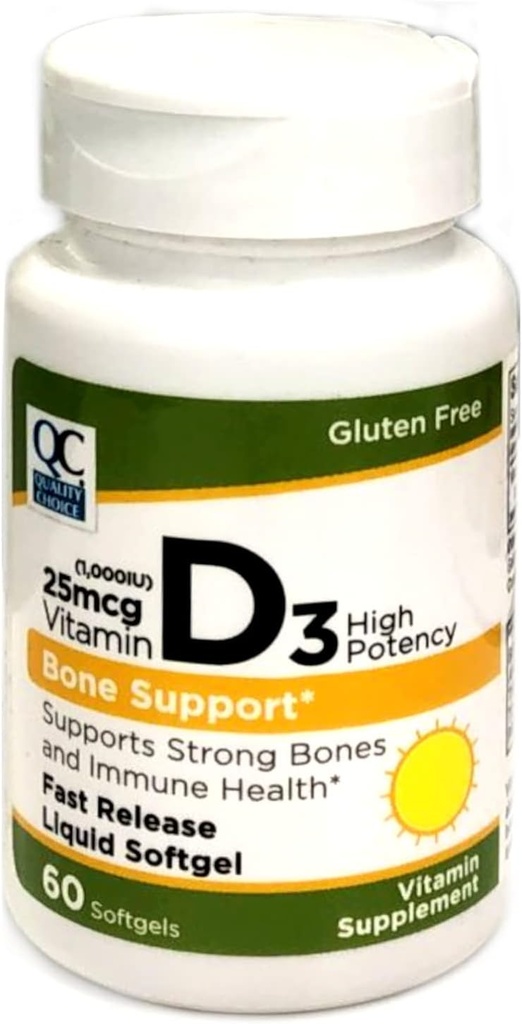 Quality Choice High Potency D3-vitamiinin tuki ja immuuniterveys, helppo turpoaa Softgel-vitamiini täydentää 60 Count Bottle