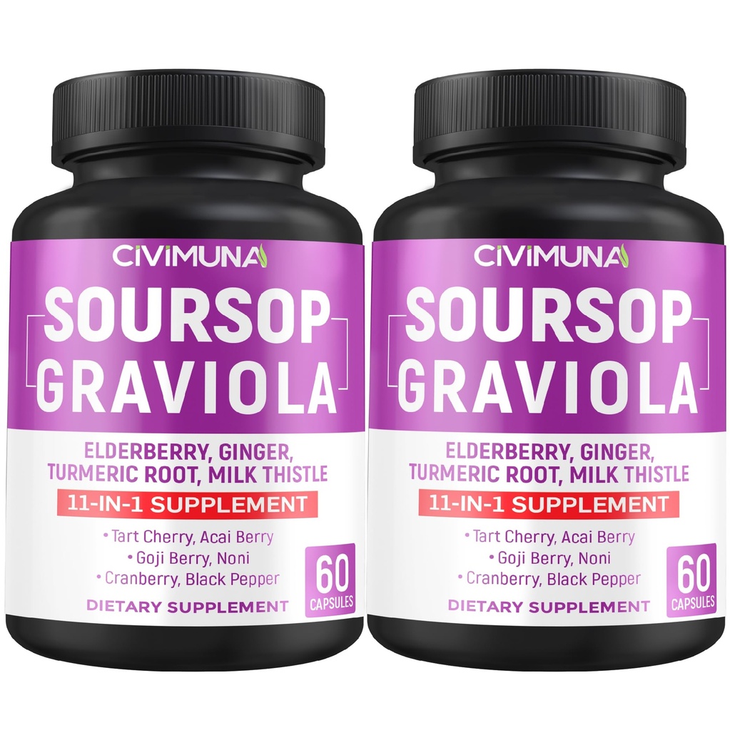 Soursop Graviola-kapselit, joissa on vanilja, kurkuma ja enemmän - 120 kapselia 4 kuukauden ajan (Pakki 2)