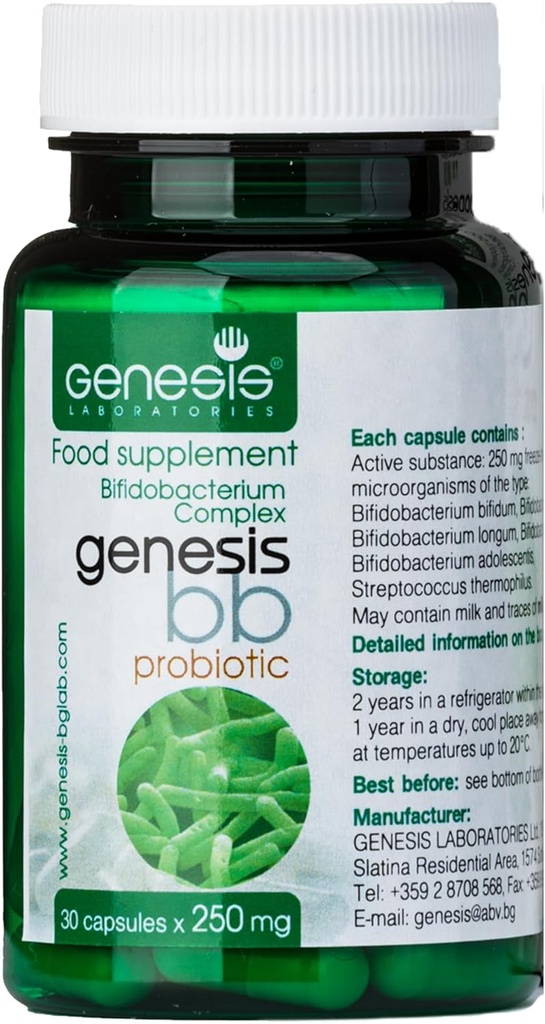 Genesis LABORATORIES Probiootti täydentää Bifidobacterium spp. 250 mg 30 kapselia Immunosupport Gut Health Probiootit Ruoansulatuskanavan turvotusta miesten ja naisten Gut Palauta probiootti