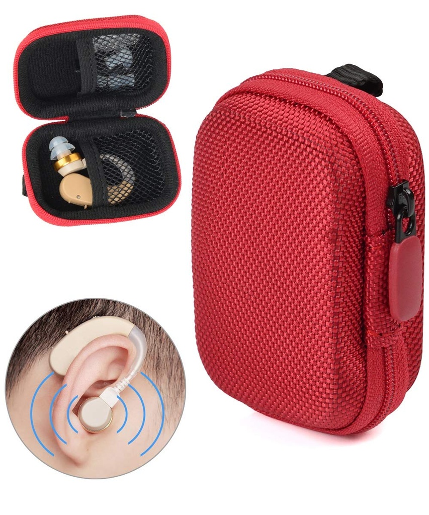 Designad skyddsfall för hörapparat, hörselförstärkare, personlig ljudförstärkare, hörapparat, lyssna enhet, stark mini-fall med mesh ficka, universell design