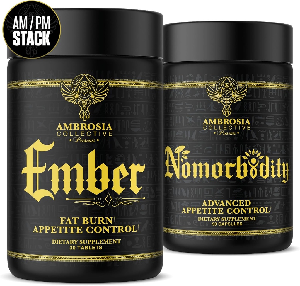 Ambrosia Nomorbidity Advanced Appetite Control & Ember Thermogenic Fat Burner | Kraftfull Hunger Management, Appetite Support & Fat Burning System med KSM-66 Ashwagandha, Garcitrin, CapsiMax TM, Afrika