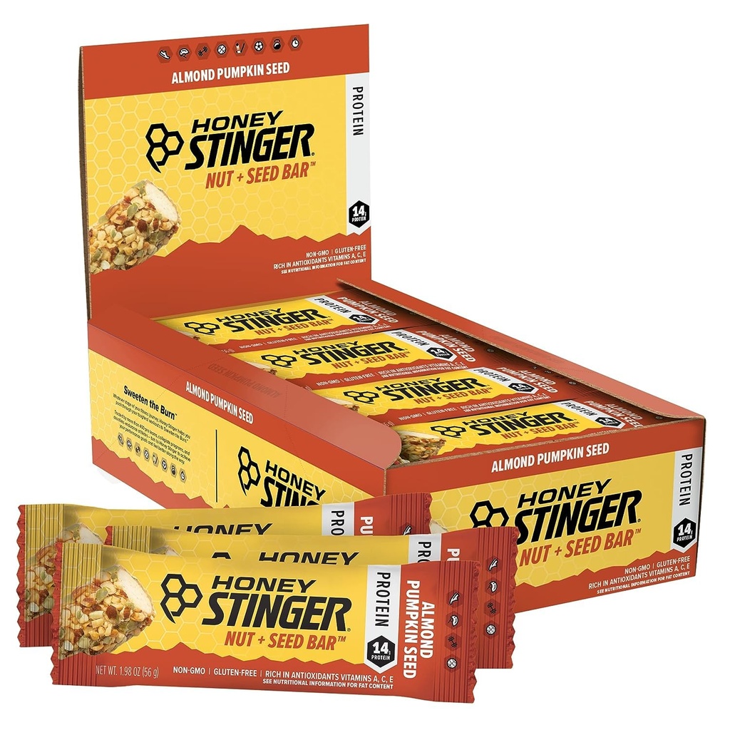 Honey Stinger Nut + Seed Bar, Almond Kurpitsa siemen, Proteiini pakattu ruoka liikunta, kestävyys, suorituskyky ja Recovery, Urheilu ravitsemus välipala baari koti & jumppa, Post Treout, Box of 12