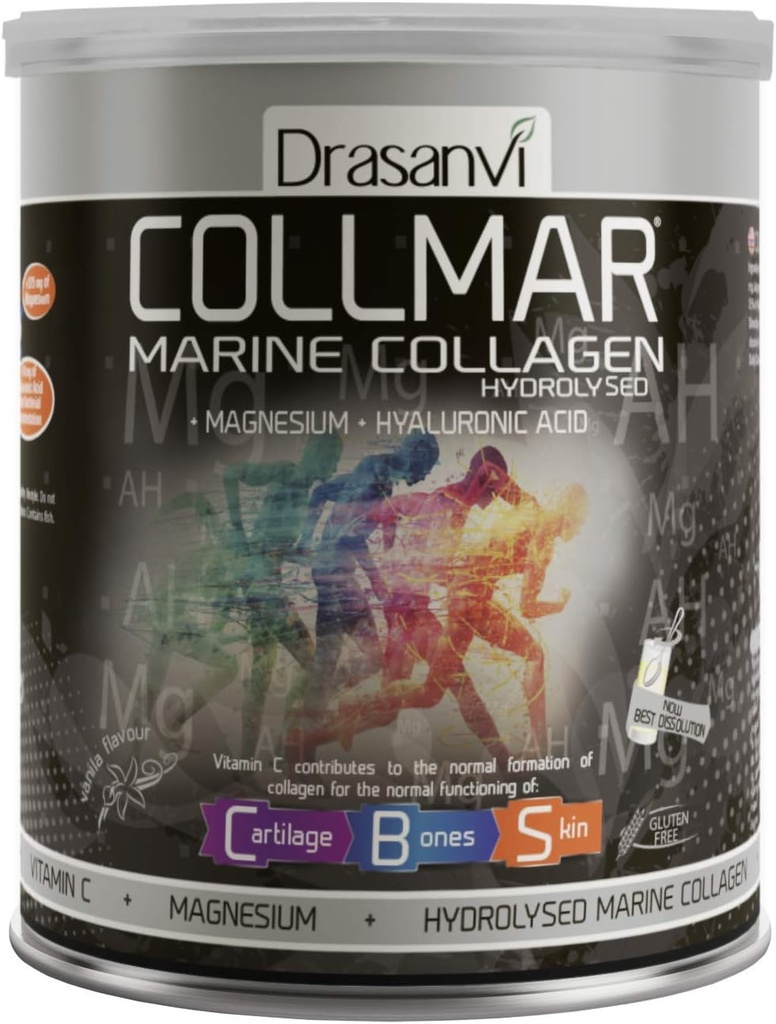 Drasanvi Collmar Hydrolyzed Marine Collagen kanssa Magnesiumjauhe 300g / 10,58ounce / Vanilla Flavor - terve iho Cartilage ja luut - auttaa minimoimaan Väsymys ja väsymys