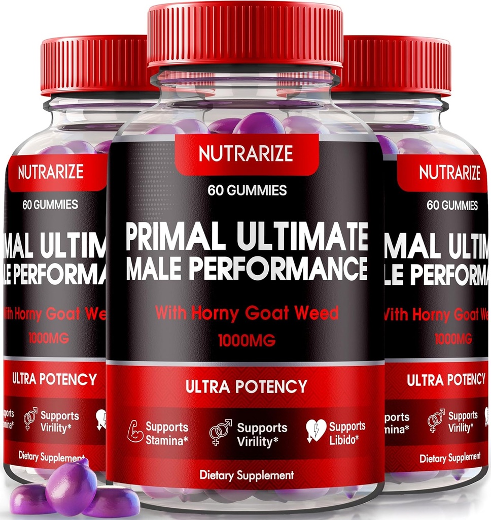 NutraRize (3 pakkaus) Primal Ultimate Gummies, Virallinen PrimalUltimate Performance Supplement, Avain Regain Luottamus, Premium Gummy, Virallinen Prime Ultimate Reviews (180 Gummies)