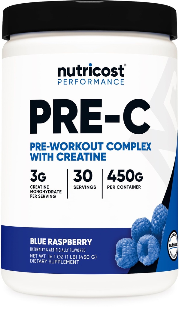 Nutricost Pre-C Pre-Workout Complex med kreatin (Blue Rasberry | 30 portioner) Pulver - Boost Fintess Routines, 450g