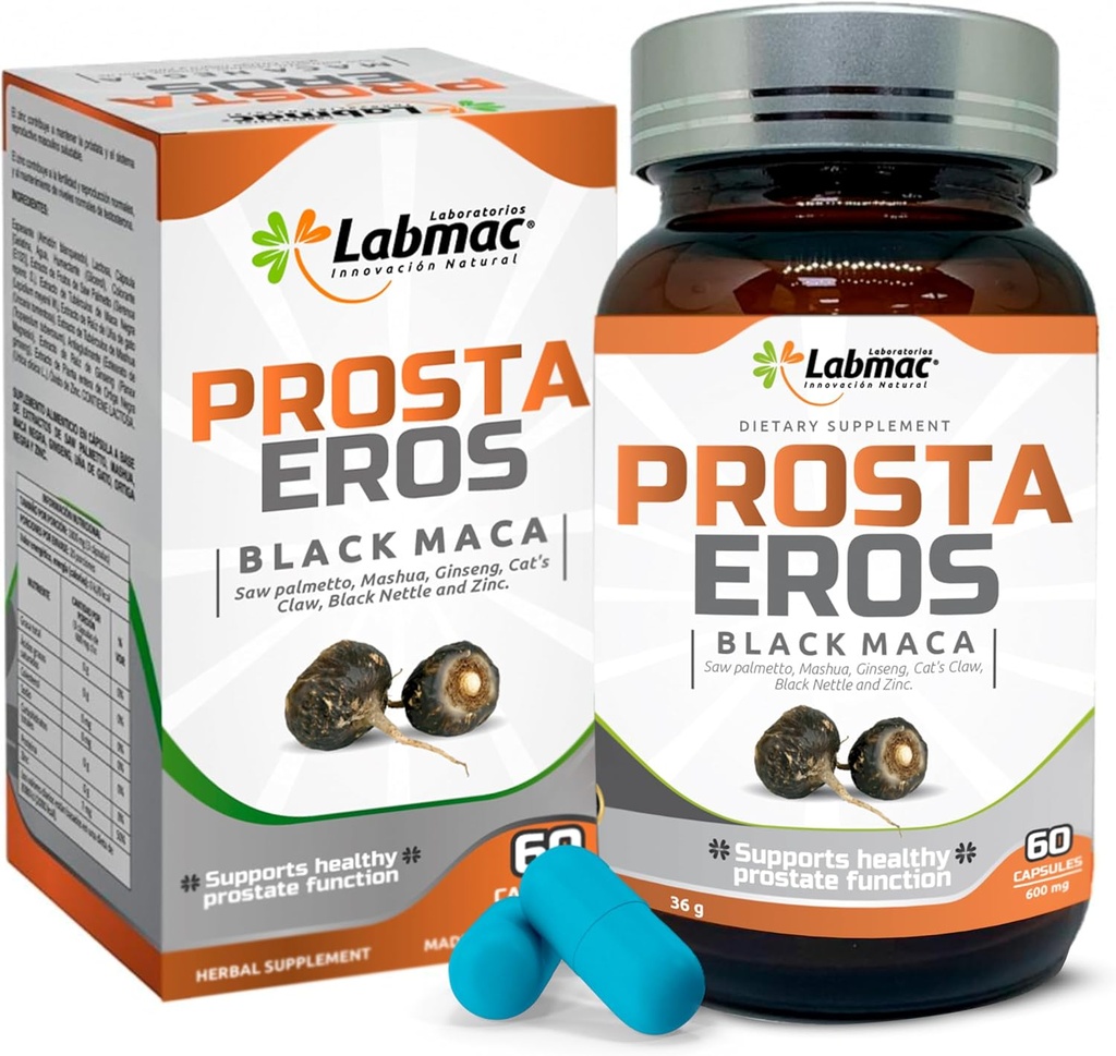 ProstaEros-Prostate Support Supplement - 7 naturliga ingredienser - Black Maca, Saw Palmetto, Mashua, Cat's Claw, Gingseg, Black Nettle och Zink. Capsules 60 Count (Pack av 1)