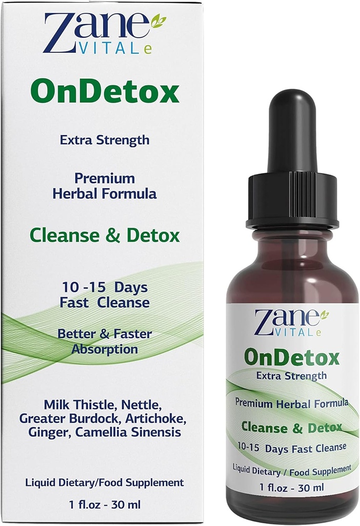 Zane OnDetox 10 - 15 dagar snabb rengöring och support | Detox & Repair Supplement med mjölk Thistle, Nettle, Greater Burdock, Artichoke & More | Vegan | Non-GMO | Gluten-Free | 1 Fl Oz. - 30ml