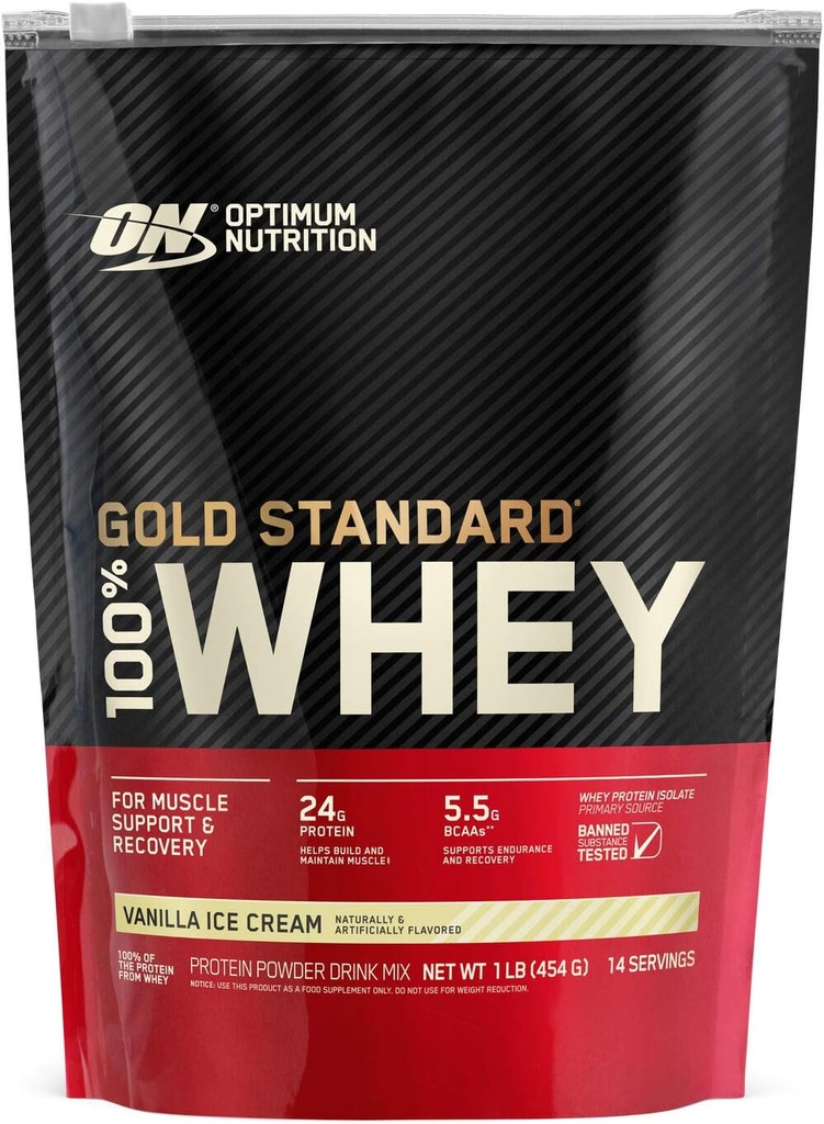 Optimum Nutrition Gold Standard 100% Whey Protein Powder, Vanilla Ice Cream, 1 punta (Packing May Vary)