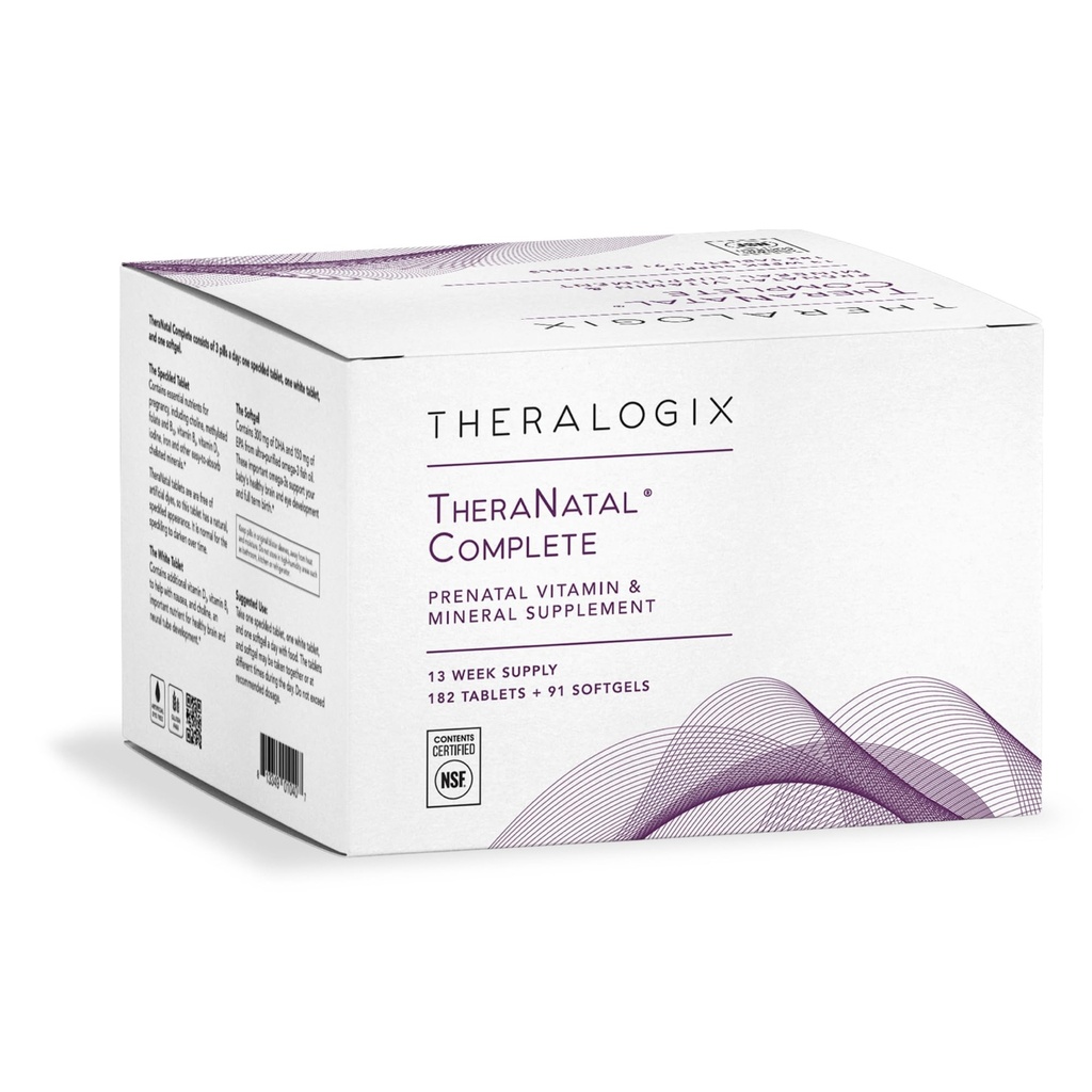 Theralogix TheraNatal täydellinen prenataalinen vitamiini Supply - 91 Day Supply - DHA, D3-vitamiini, Folaatti, jodi, koliini, rauta, B6-vitamiini & enemmän - NSF Certified - 182 tablettia & 91 Softgels