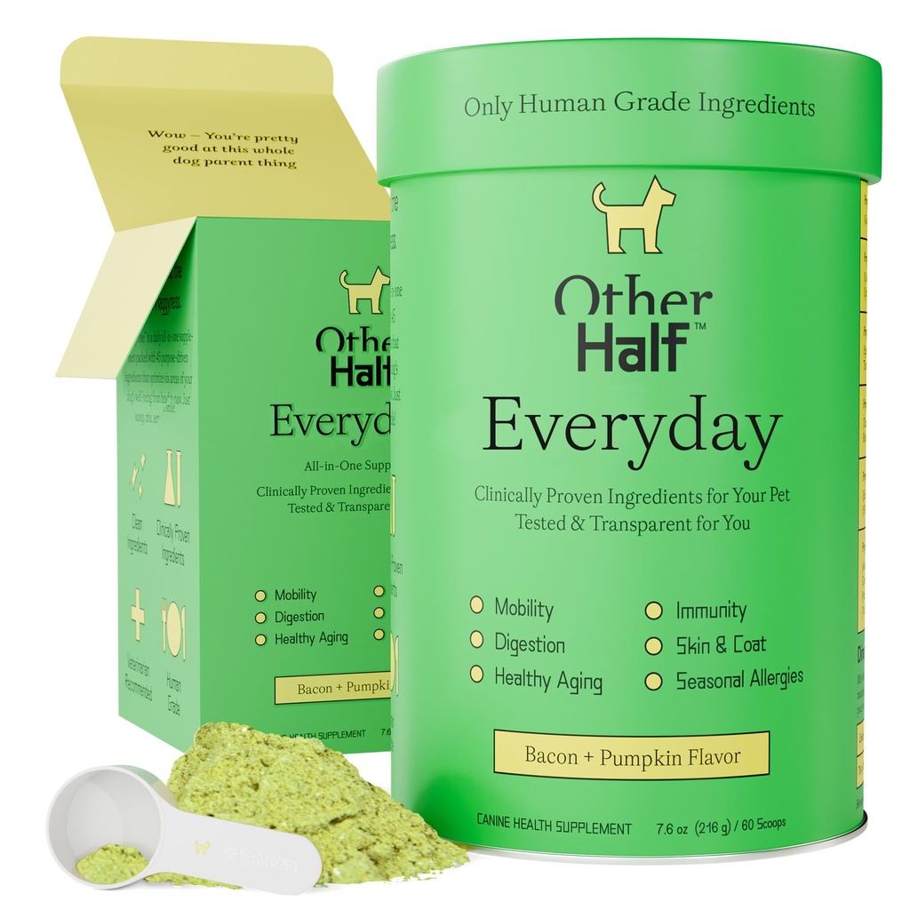 Andra hälften varje dag - Dog Multivitamin Supplement - Daglig gemensam, Gut, Allergy, Immune, Urinary Tract Support, Skin, Coat & More - Glukosamin, Chondroitin, Omega 3 & Probiotika | 45 Aktiva ingredienser