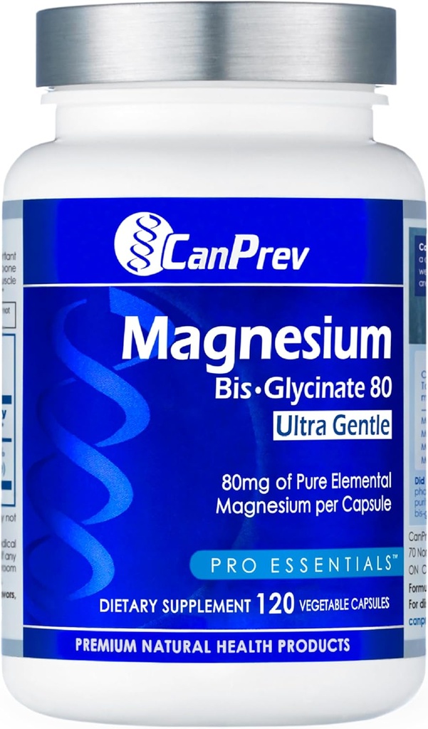 CanPrev Magnesium Biglycinate Chelated 80mg Ultra Gentle 120 V-Caps 120-Day Supply - Stöd Muskelfunktion, Bone Strength & Relaxation, Pure Magnesium Bisglycinate Formel, främja komfort och balans