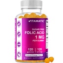 Vitamatic Folic Acid Gummies 1000 mcg (1 mg) - Essential Prenatal Vitamiines for äiti & Baby - vitamiini B9-120 Vegaani Gummies (1)