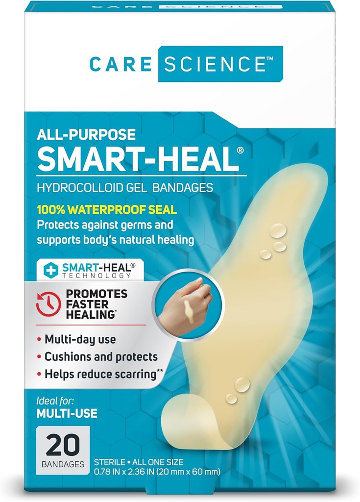 Care Science Smart Heal All-Purpose Hydrocolloid Gel Bandges, 20 ct ... 100% vedenpitävä sinetti, vähentää arpeutumista, haavojen hoitoon tai rakkuloihin