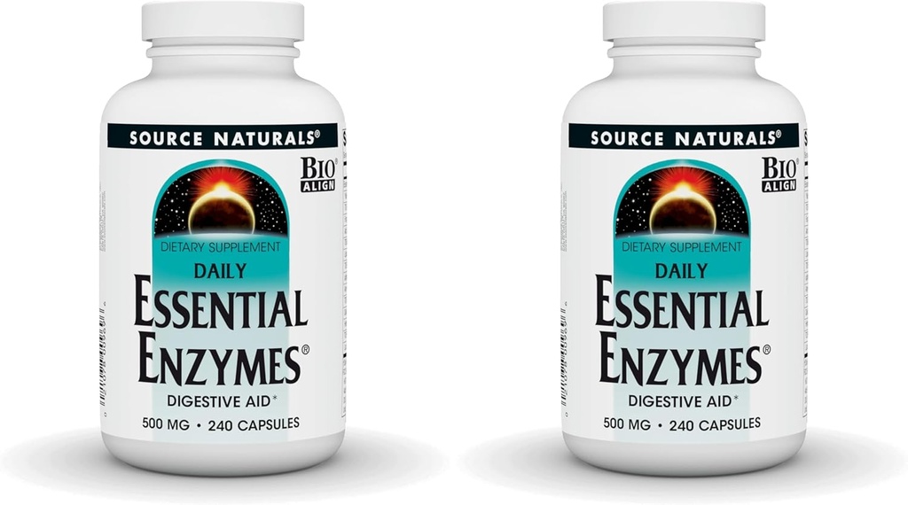 Source Naturals Essential Enzymes 500mg Bio- Aligned Multiple Enzyme Supplement Herbal Defense for Digestion, Gas, Ummetus & Bloating Relief - Tukee Immuunijärjestelmä - 240 kapselia (paketti 2)