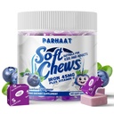 Iron Soft Chew Supplement med C-vitamin | Blueberry smaksatt | Glutenfri | Järntillskott för kvinnor män och barn | 60 greve | 2 månaders leverans