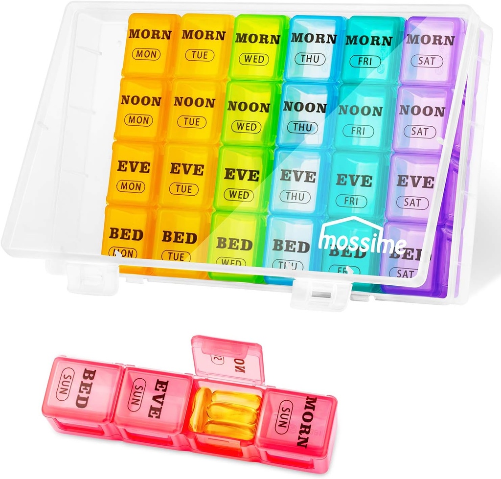 XL Large Weekly Pill Organizer 4 Times a Day, 7-Day Pill Boxes AM PM, Big Compartments Pill Case, Monthly Medication Organizer 28 Days Dispenser för fiskoljor, Vitamin Holder Supplement