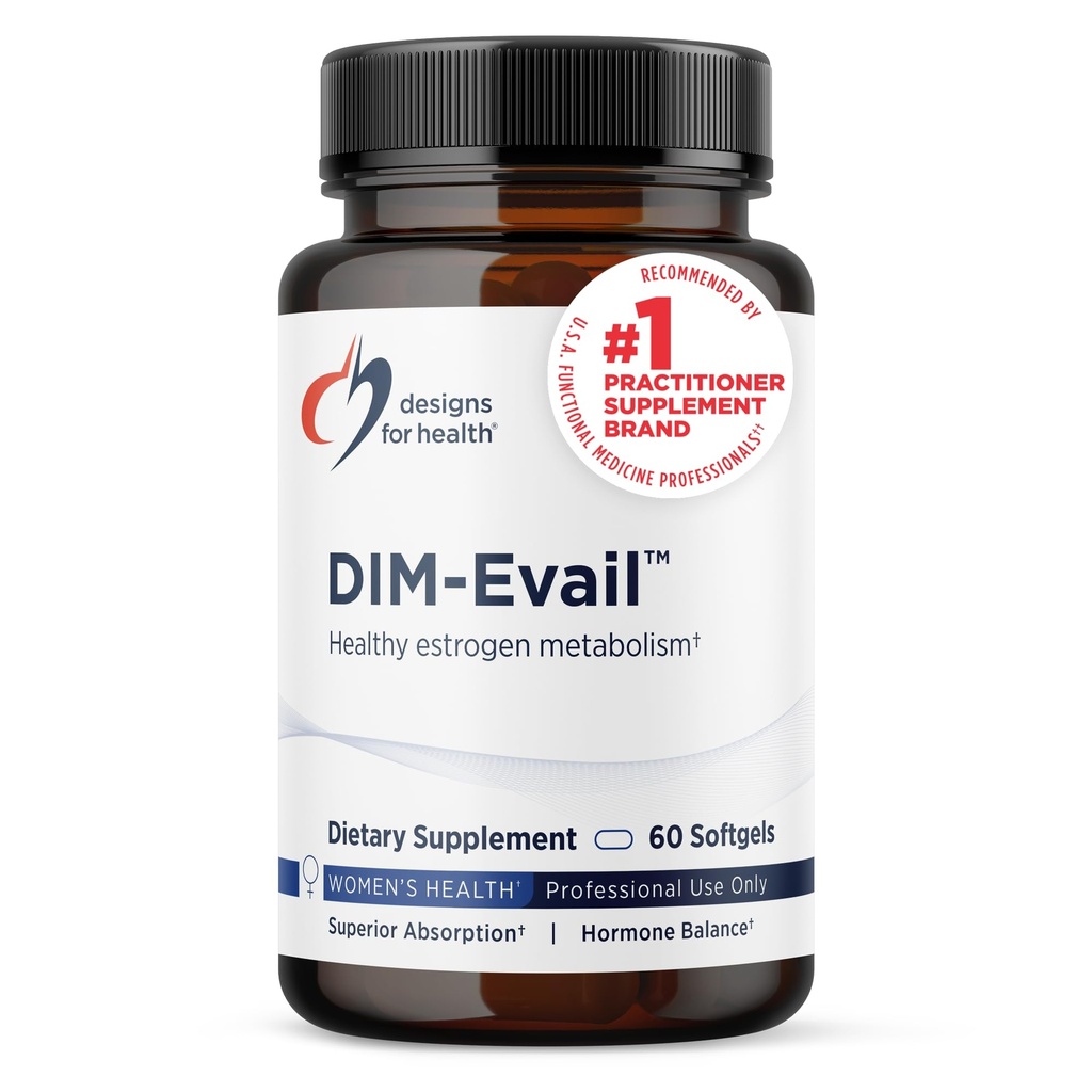 Designs for Health DIM-Evail - 100mg Diindolyylimetaani Supplement - Enhanced Absorption Technology DIM Supplement - Saattaa tukea Terve Estrogeeni aineenvaihdunta - Gluteeniton + ei-GMO (60 Softgels)
