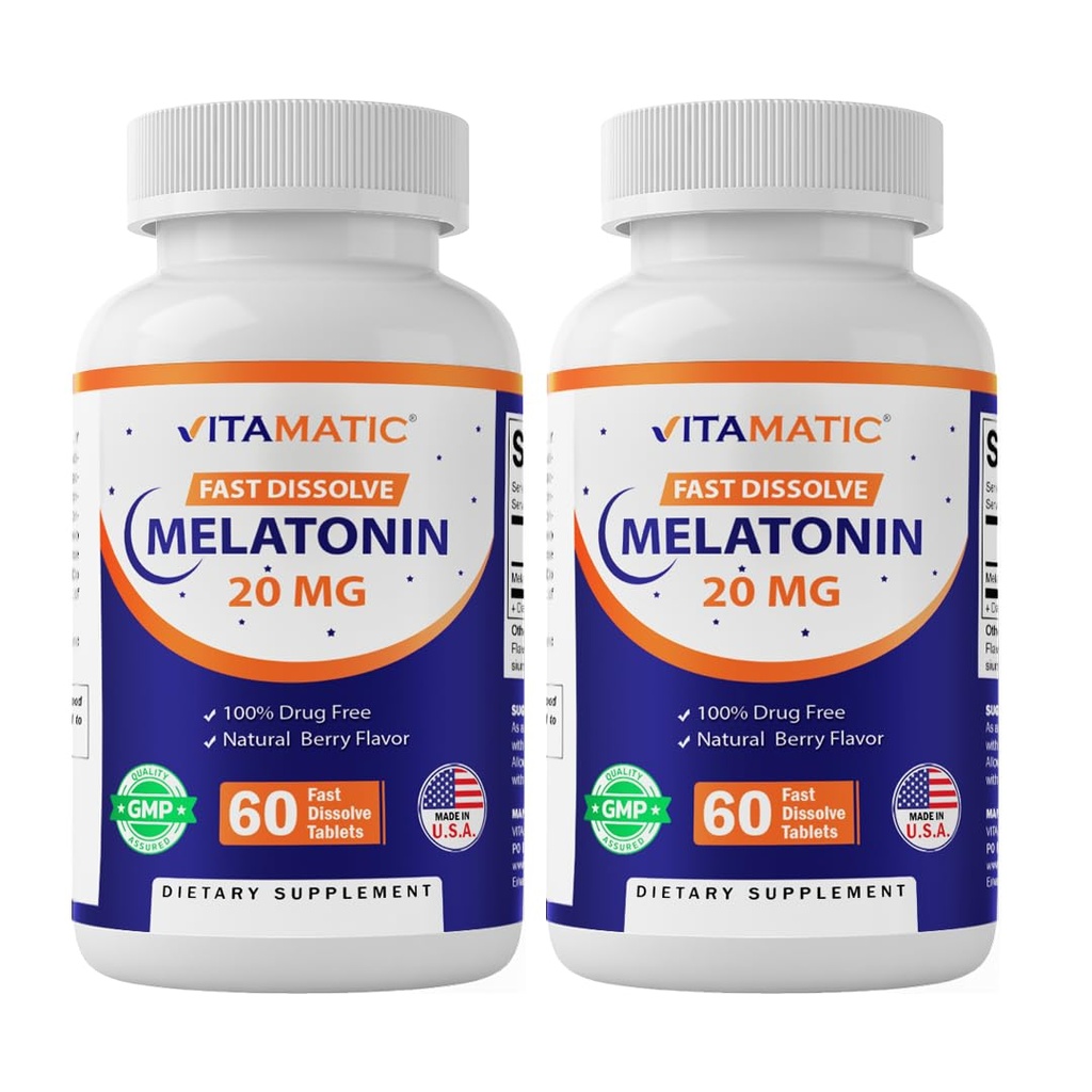 Vitamatic 2-Pack High Potency Melatoniini 20 mg ... 60 Nopeasti liuottavat tabletit Yhteensä Nopeasti toimiva unituki.