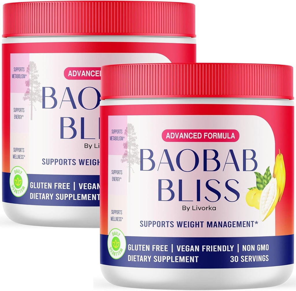 LIVORKA Baobab Bliss, Kaikki luonnon kuidut Organic Fruit Powder Supplement, 60 tarjoilua 2 kuukautta (paketti 2)