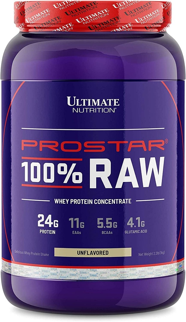 Ultimate Nutrition RAW Whey Protein Concentrate Powder med inga tillsatta ingredienser eller smaker - 24 Gram Protein Per Servering med 5,5 Grams av BCAA, 2,2 pund, Osmakad