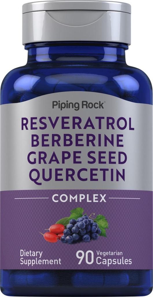Piping Rock Resveratrol Berberine Grape Seed & Quercetin Complex 90 kapselit kasvissyöjä, ei-GMO, ja gluteeniton täydennys