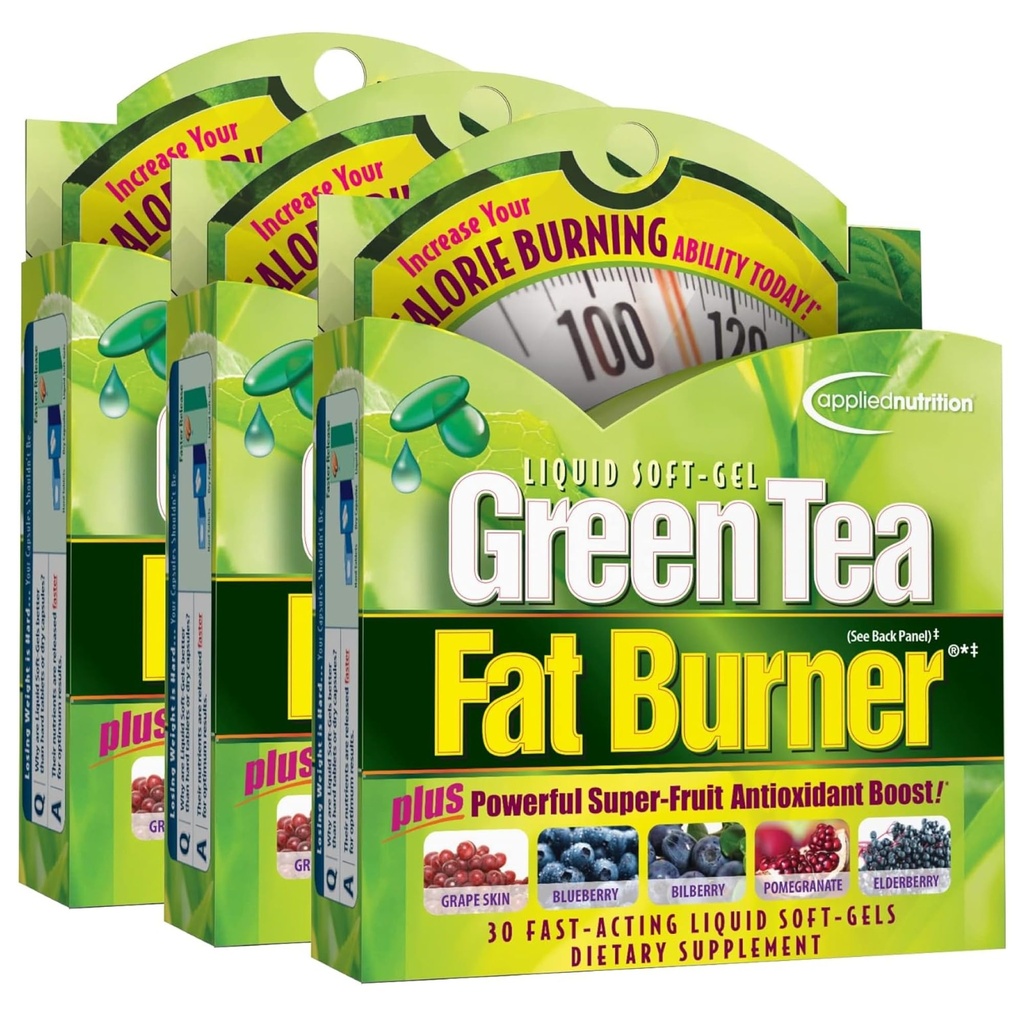 Soveltava ravitsemus Vihreä Tea Fat Burner - 30 Liquid Soft-Gels, pakkaus 3 - Lisäykset Calorie polttaminen ja tarvikkeet Tehokas antioksidantteja - 45 Yhteensä