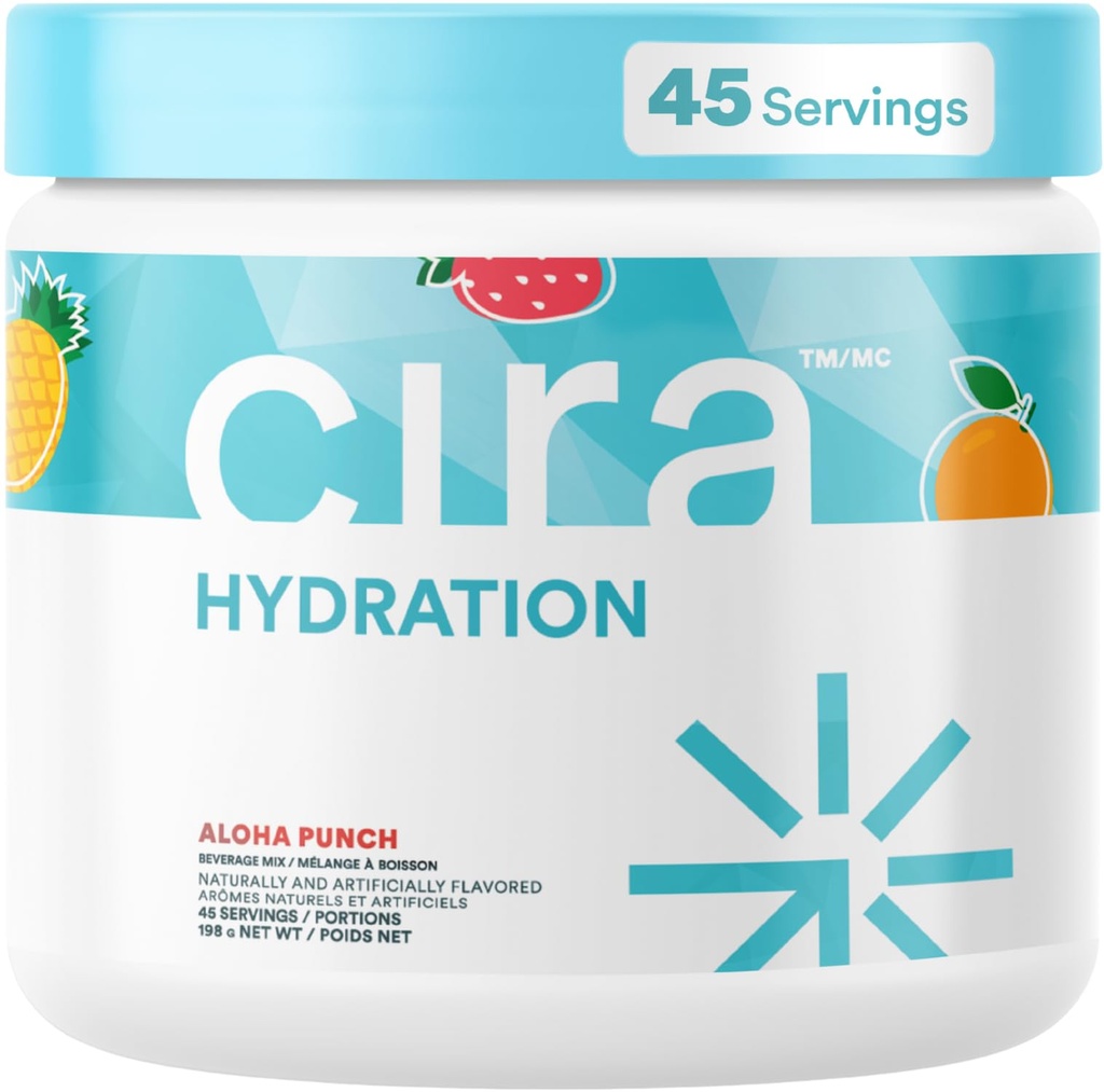 Cira Hydration Powder (45 tarjoilua) - Elektrolyytti Drink Mix Himalayan Salt for Dehydration Relief and Recovery - Fruit Punch