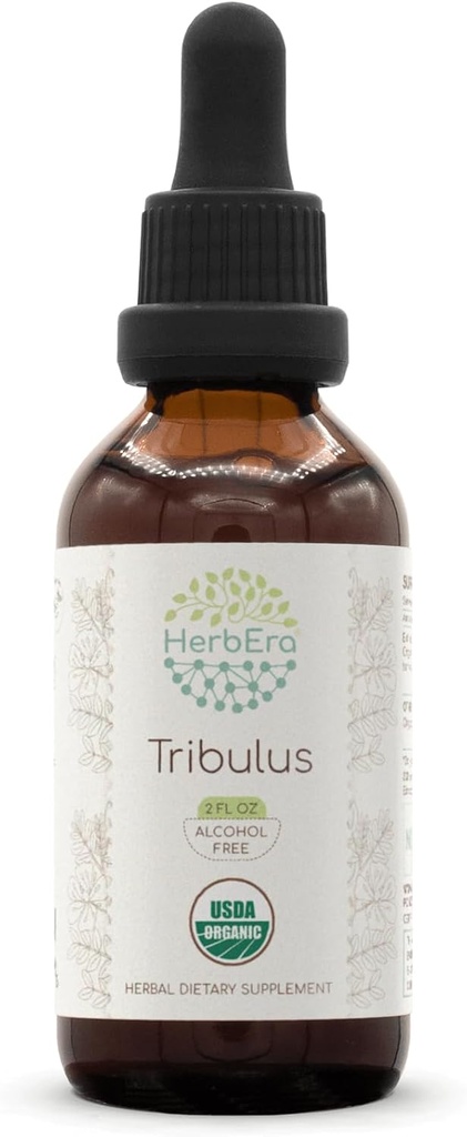 HerbEra Tribulus B60 Alkoholiton yrttiuute Tincture, väkevät nestemäiset tihkurat Natural USDA Organic Tribulus (Tribulus Terrestris) Kuivatut hedelmät (2 fl oz)